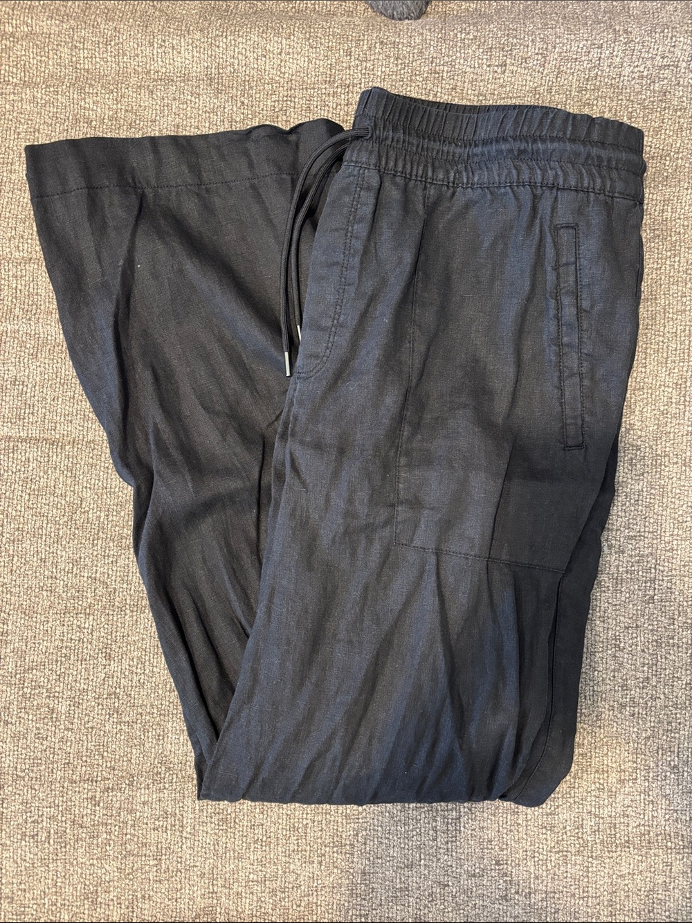 Athleta Linen High Rise Wide Leg Drawstring Pants in Black